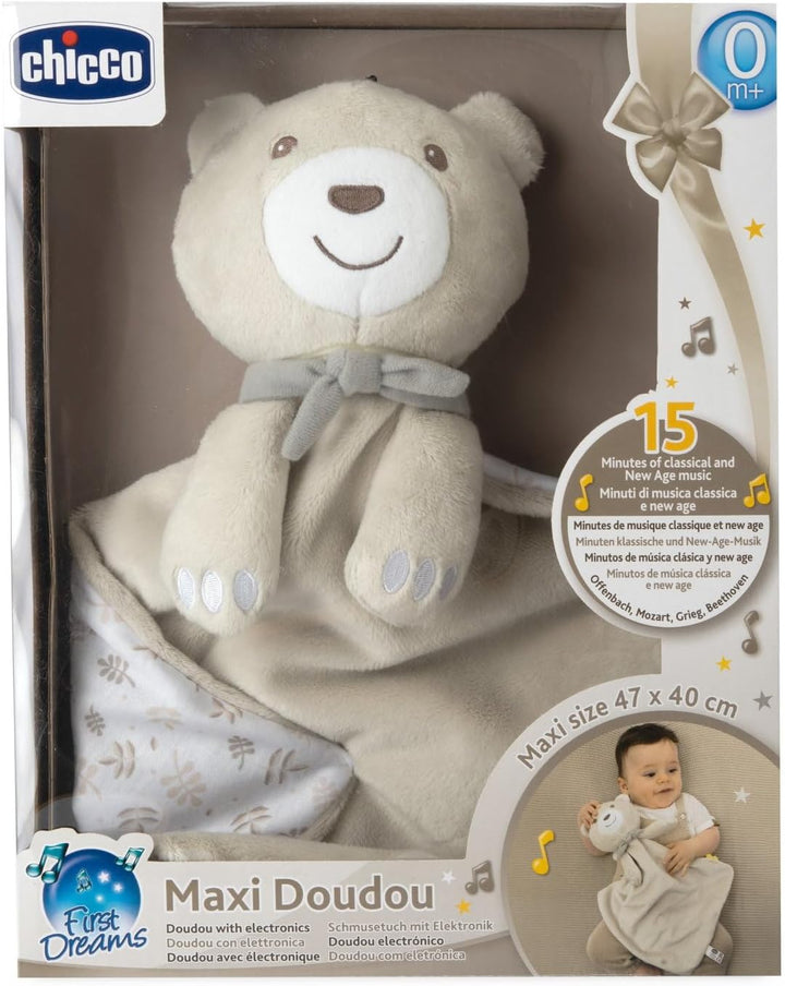 Chicco Spiel Maxi Doudou, Plüschspielzeug aus weichem Samt in Form eines Teddybären, mit klassischer