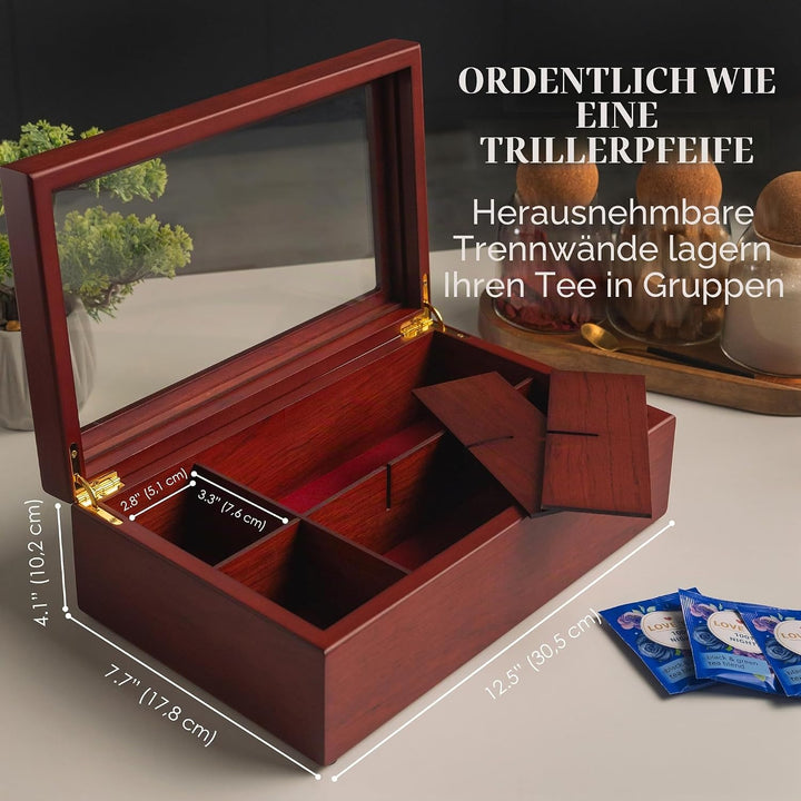 Tee Box von Apace Living - Luxeriöse Tee Aufbewahrung Box Holz – 8 Fächer für die Aufbewahrung von T