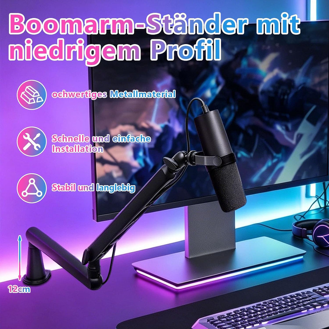 Mikrofon Arm, Low Profile Mic Arm mit Kabelkanälen, 360° drehbarem Rode Mikrofonarm, Verstellbarer M