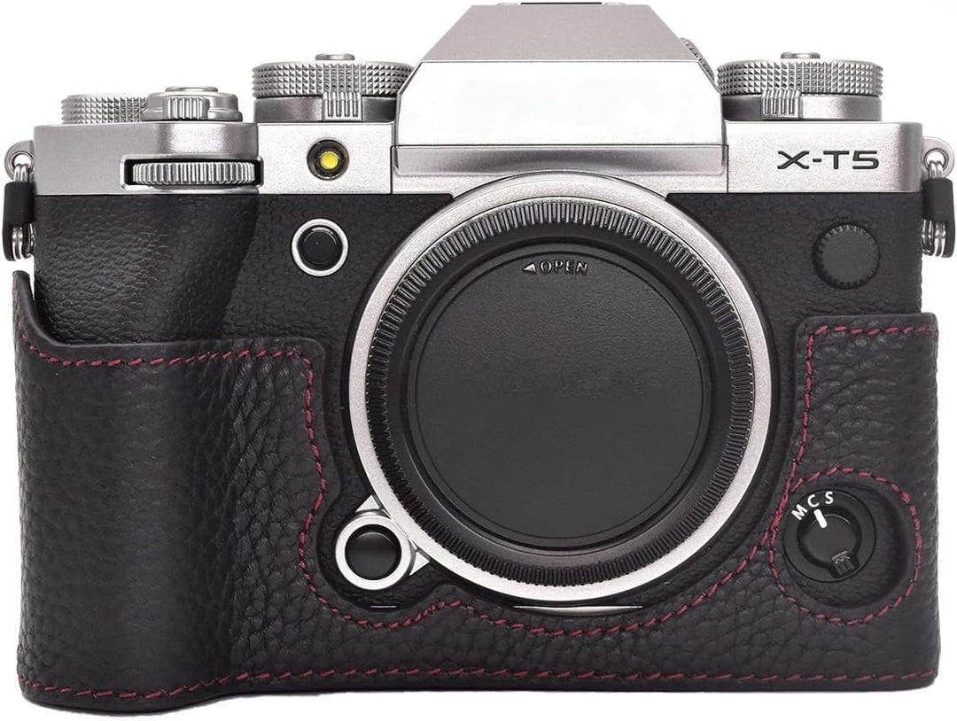 Rieibi Fuji XT5 Schutzhülle für Fujifilm X-T5 Digitalkamera, hochwertiges Echtleder, Halbtasche für
