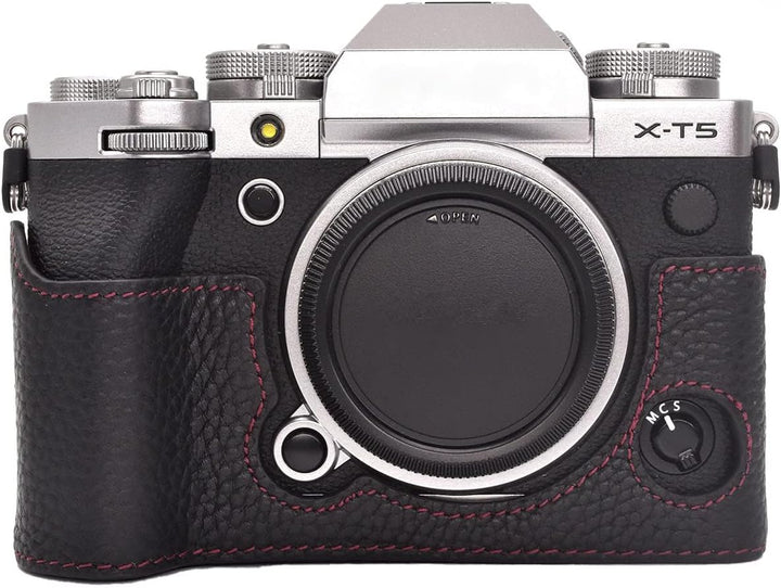 Rieibi Fuji XT5 Schutzhülle für Fujifilm X-T5 Digitalkamera, hochwertiges Echtleder, Halbtasche für