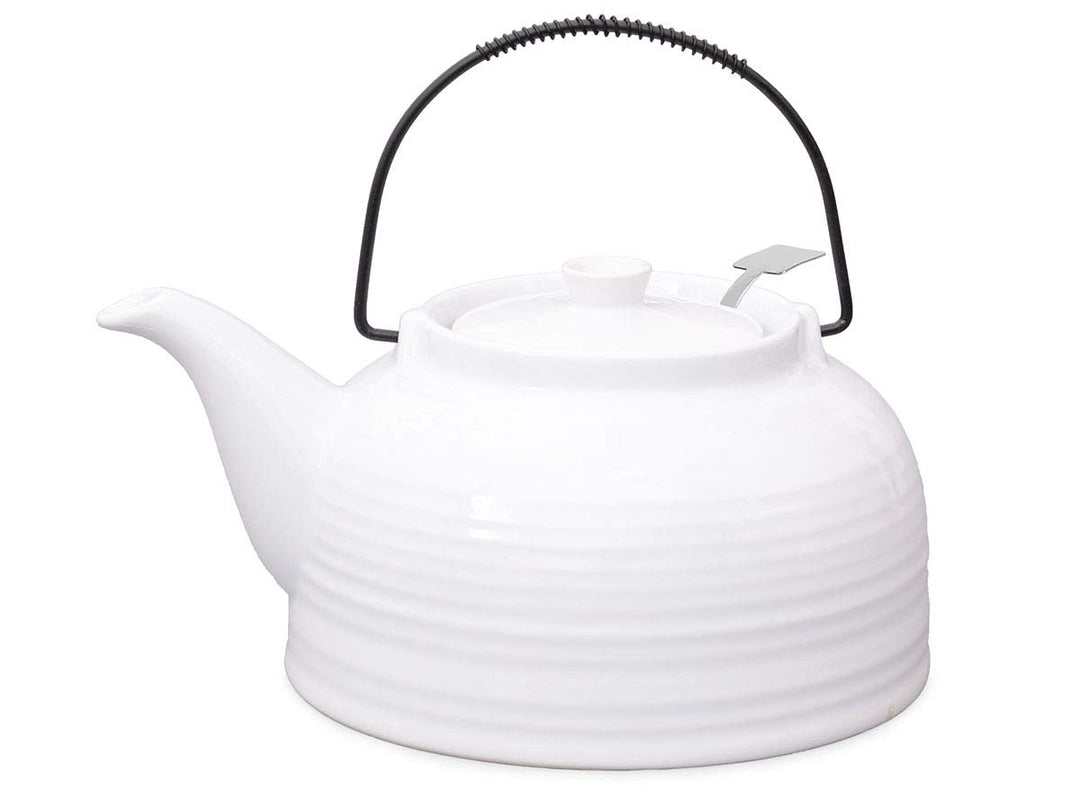 Nelly Aricola Teekanne Moderne Teekanne 1,5 Liter in weiss/weiss aus hitzebeständiger Keramik mit Ed