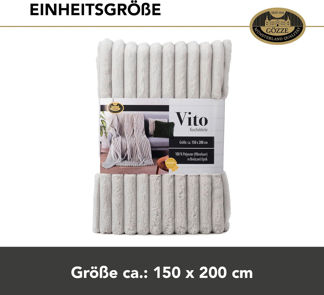 Gözze - Wohndecke Vito, Luxuriöse Fellimitat-Decke, Cord-Kuscheldecke mit weicher Rückseite, 150 x 2