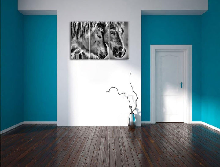 Pixxprint Zwei liebevolle Pferde als Leinwandbild/Grösse: 3 Teilig (120x80) cm/Wandbild/Kunstdruck/f