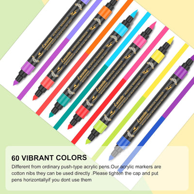 Laconile 30 Acryl Marker Stifte mit 60 Farben, Acrylstifte für Steine Wasserfest, Dual Tip Acryl Pai