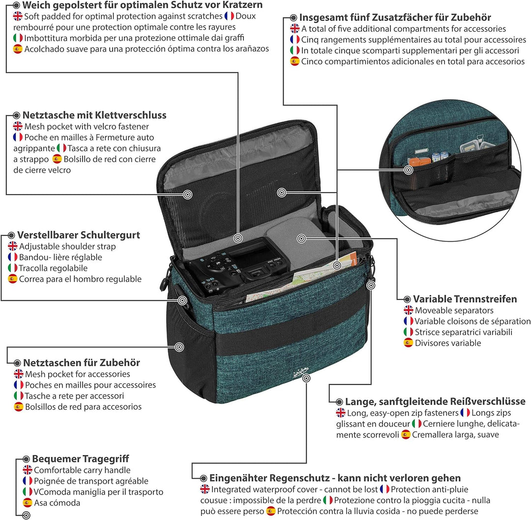 PEDEA SLR-Kameratasche Umhängetasche mit Displayschutz für Fujifilm XF10 / Sony Alpha 5000 / Canon E