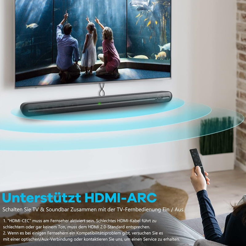 Heymell 150W Soundbar für TV Geräte,TV Lautsprecher Mit 6 Lautsprechern, TV Soundbar Klare Sound ohn