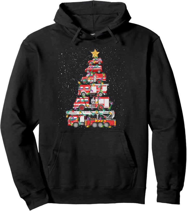 Lustiger Feuerwehrmann Baum Feuerwehrauto Weihnachten Frohe Weihnachten Pullover Hoodie