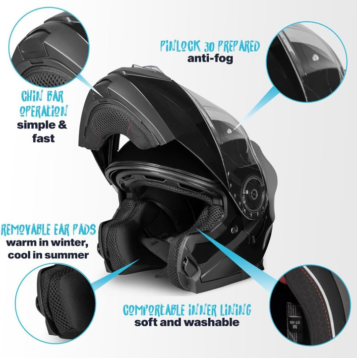 VINZ Santos Klapphelm mit Sonnenblende | ECE 22.06 & PINLOCK vorbereitet | Motorrad Helm Integralhel