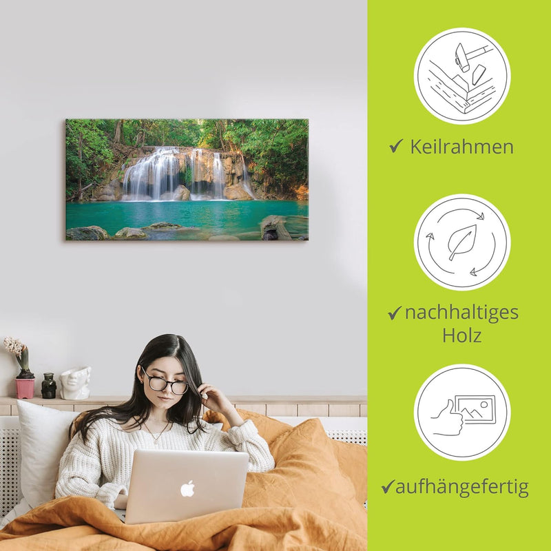 Artland Leinwandbild Wandbild Bild auf Leinwand 100x50 cm Wanddeko Dschungel Urwald Fluss Thailand L