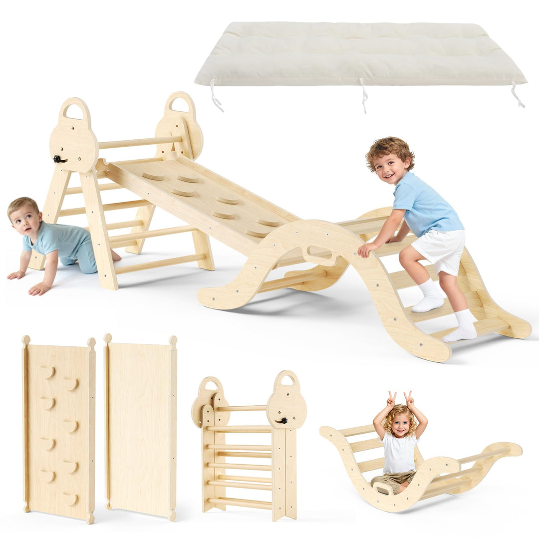 7-in-1 Montessori Indoor Spielset,Klettergerüst mit Rutsche, Bogen & Matte für Kleinkinder und Kinde