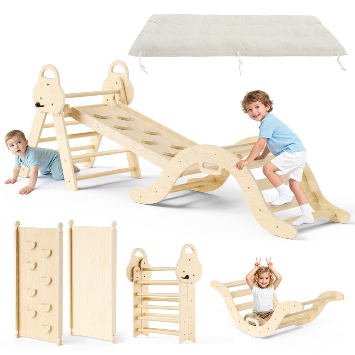7-in-1 Montessori Indoor Spielset,Klettergerüst mit Rutsche, Bogen & Matte für Kleinkinder und Kinde