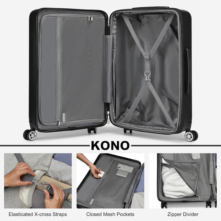 KONO Koffer Trolley Gross Erweiterbares Hartschalengepäck Leichte Koffer XL mit TSA-Schloss und 4 Do