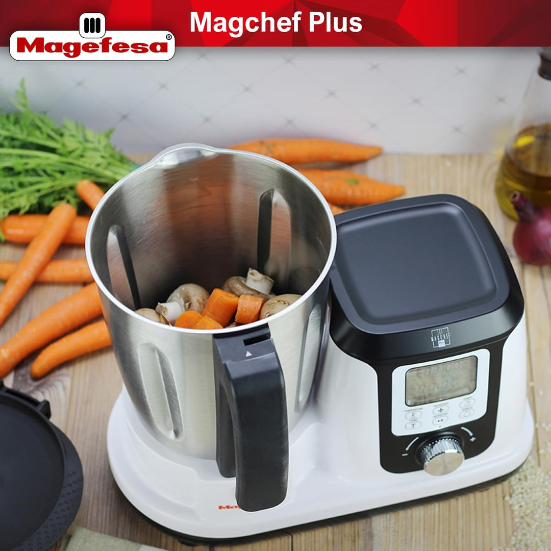 Magefesa Magchef Plus – Multifunktionaler Küchenroboter Weiss, 3,3L, 23 Funktionen, Rezeptbuch, Spat