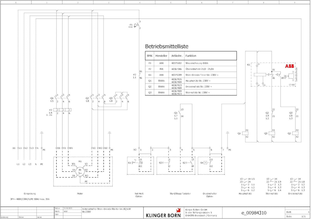 Stern-Dreieck-Starter auf DIN-Normschiene 18,5kW Uc:230V Überlastschutz 18-25A
