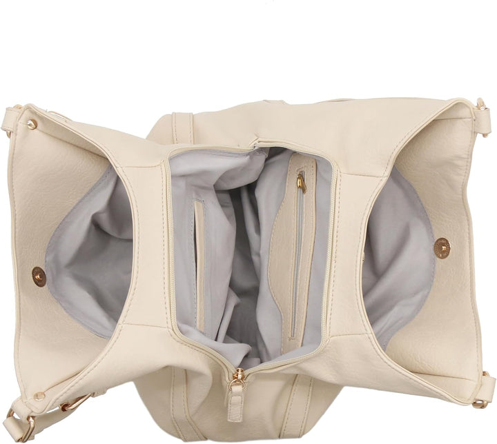 Leichte Hobo-Tasche aus Kunstleder mit 3 Fächern Beige, Beige