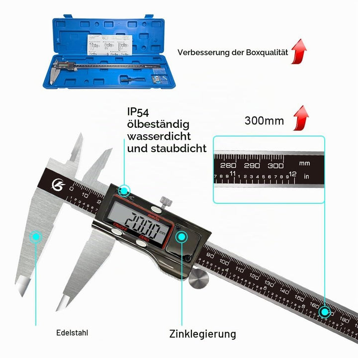 KETOTEK Digitale Messschieber, 300mm Schieblehre aus Edelstahl IP54 Spritzwasserdicht, Mikrometer LC