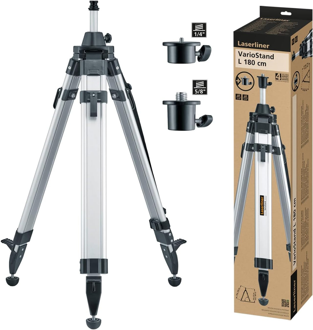Laserliner VarioStand L, Baustativ 180 cm | höhenverstellbar mit Kurbelhub, 1/4" &amp; 5/8" Adapter, rob