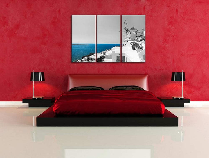 Club Kalimera Kriti in Kreta schwarz/weiss 3-Teiler Leinwandbild 120x80 Bild auf Leinwand, XXL riesi