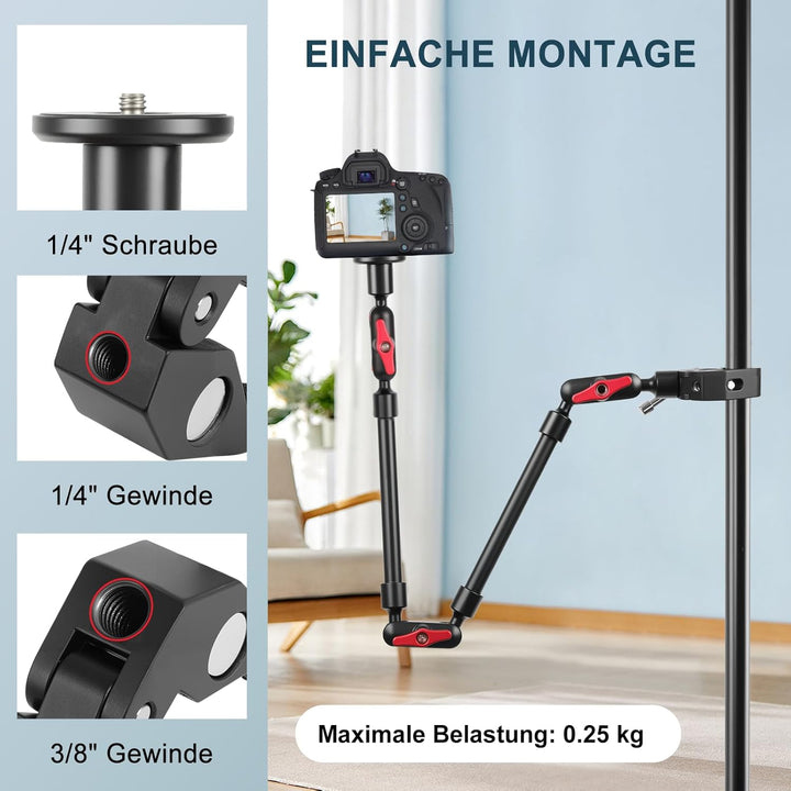 Magic Arm mit Super Clamp 23''/59cm, ZAKVOP Webcam Halterung mit Klemme, 360°Flexibel Magic Arm Clam
