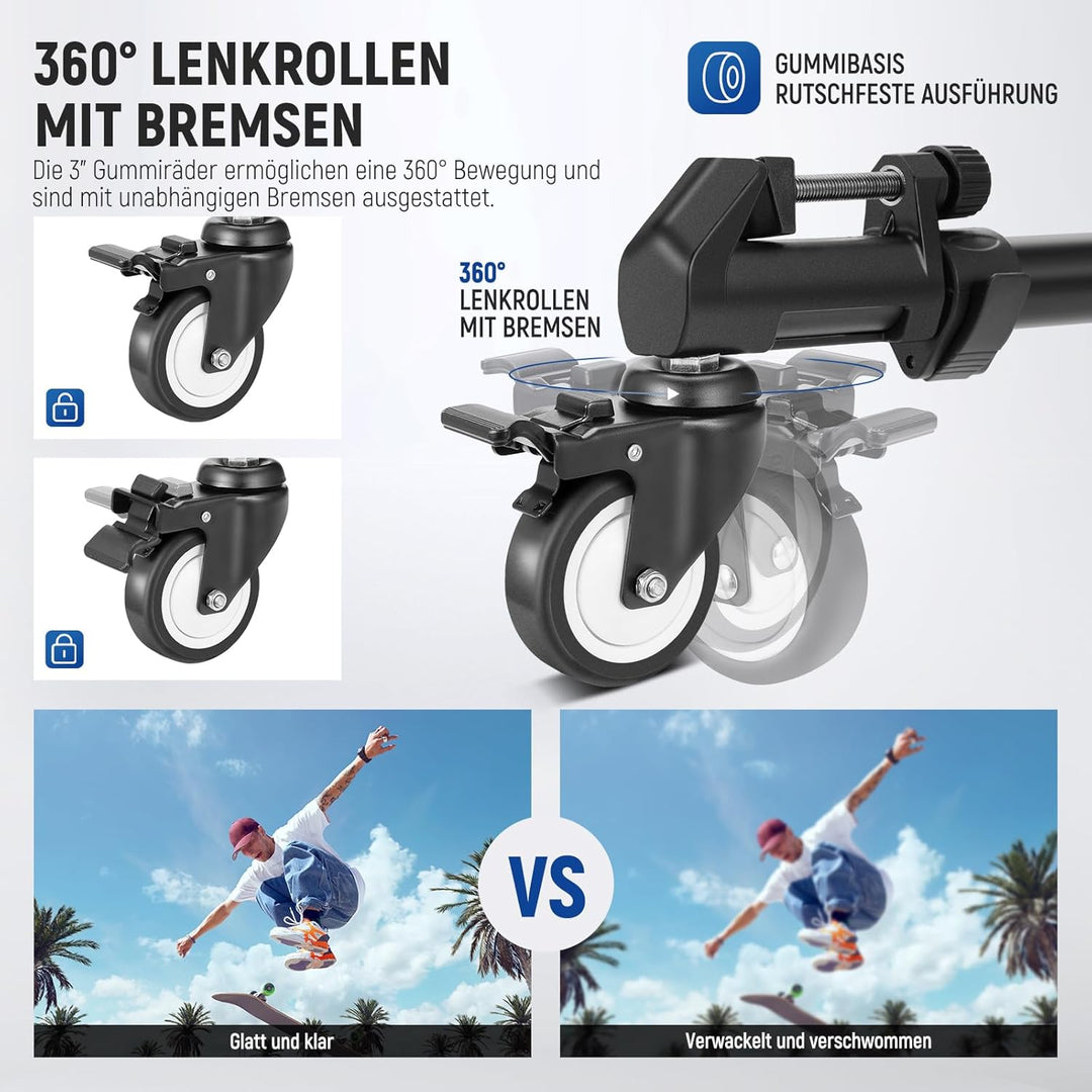 Neewer Fotografie Rollwagen Dolly Hochleistung mit grösseren 3-Zoll Gummirädern verstellbaren Beinha