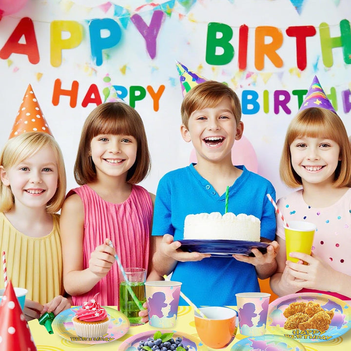 Partygeschirr Set, 80 Stück Pappgeschirr mit Pappteller Pappbecher Servietten für 20 Gäste, Bunte Ca