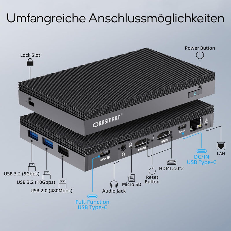 Orbsmart AW-15L Mini-PC Win11 Pro Desktop-PC | Computer | Micro-PC | lüfterlos | stromsparend (Intel