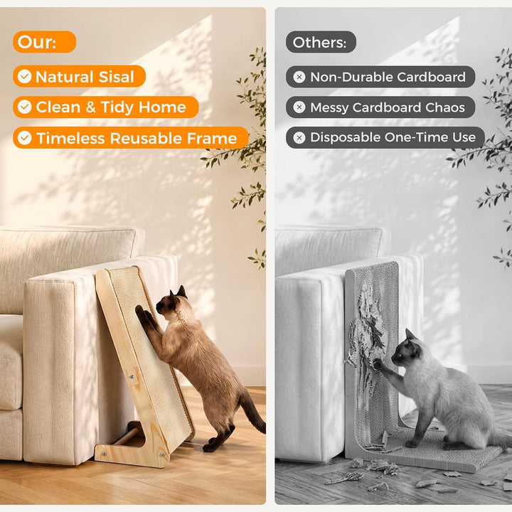 Gimars L-Form Kratzbrett für Katze - 63cm Hoch, Natursisal & Holz-Kratzmöbel, Dual-Use Kratzsäule fü