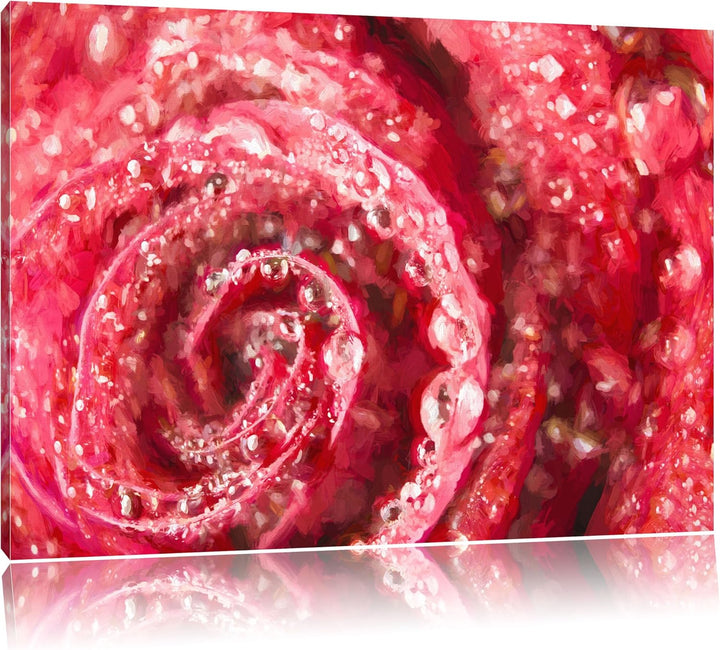 Pixxprint Rose mit Wassertropfen als Leinwandbild/Grösse: 100x70 cm/Wandbild/Kunstdruck/fertig bespa