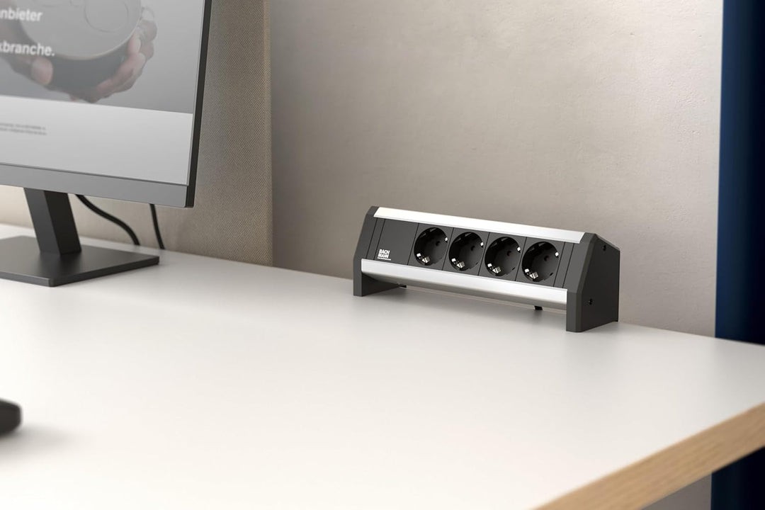 Bachmann 339.1000 Desk 4x Schuko Festanschluss 3m, Schwarz, Grau