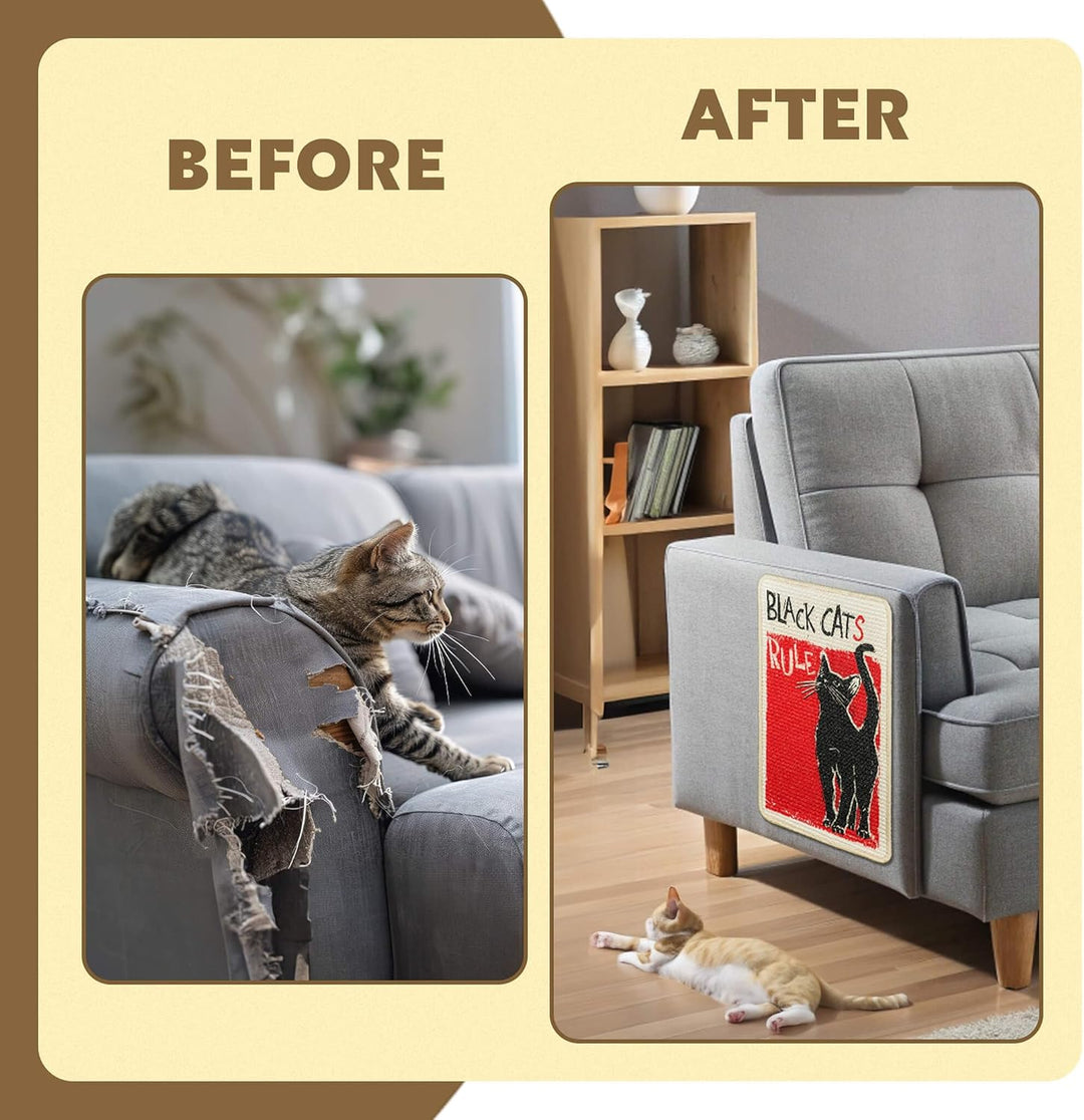 SOLDAY Sisal Kratzmatte Kunst Katze 56x33cm Wand &amp; Couch Schutz, Black Cat | Natürliche Sisalmatte f