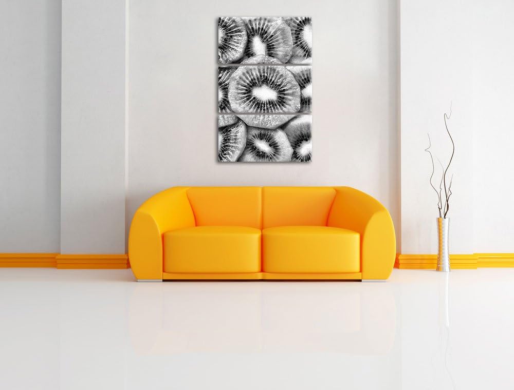 Pixxprint Grüne Kiwis Obstsalat als Leinwandbild/Grösse: 3 Teilig (120x80) cm/Wandbild/Kunstdruck/fe