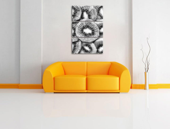 Pixxprint Grüne Kiwis Obstsalat als Leinwandbild/Grösse: 3 Teilig (120x80) cm/Wandbild/Kunstdruck/fe