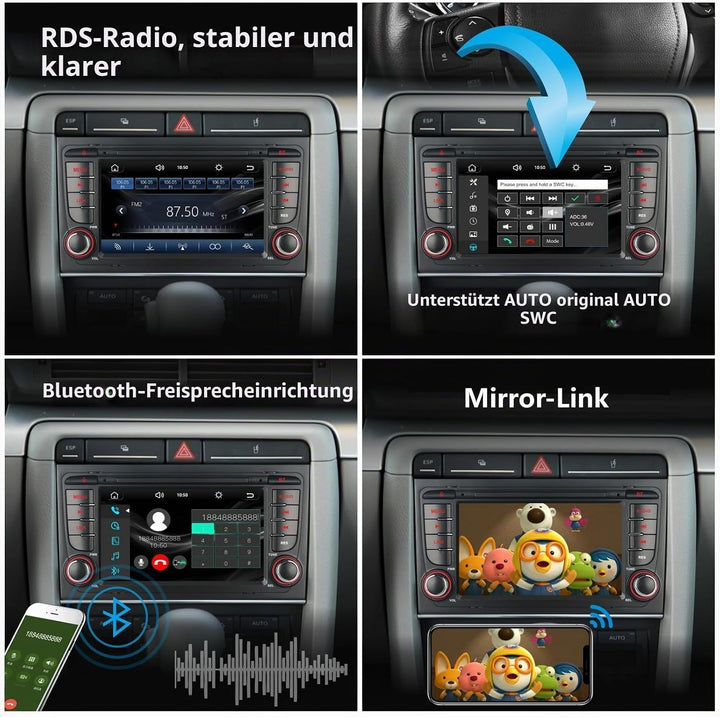 Autoradio kompatibel mit drahtlos Carplay/Android Auto für Audi A4 S4 RS4 2002-2008 SEAT EXEO mit IP