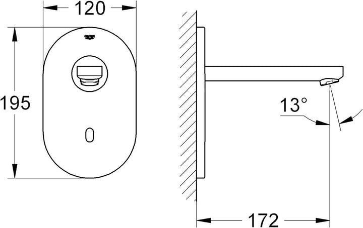 GROHE Euroeco CE Infrarot-Elektronik für Waschtisch , Fertigmontageset 36273000, Silber Wandmontage
