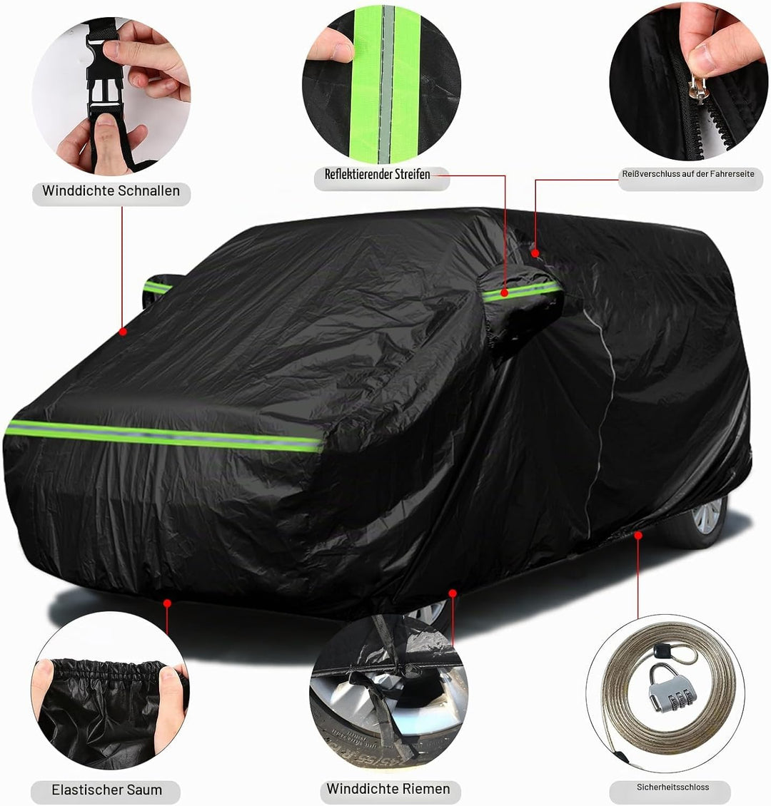 Autoabdeckung Wasserdicht Passend für VW T5 T6 SWB Transporter, Schwarz Vollgarage Autoplane mit Rei