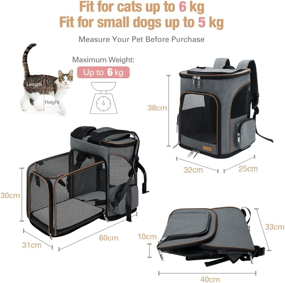 Lekesky Erweiterbar Katzenrucksack Hunderucksack für Katzen und Kleine Hunde, Faltbare Haustier Ruck