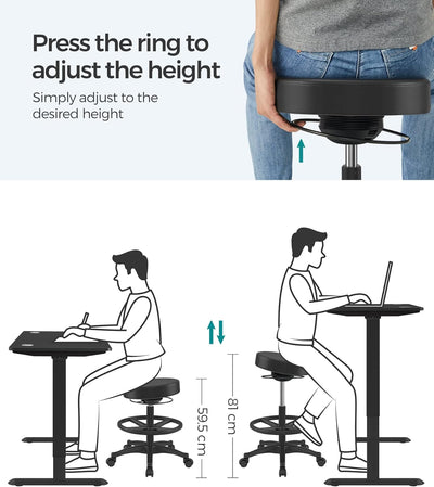 SONGMICS Arbeitshocker, hoher Sitz, ergonomischer Dynastischer Hocker, Stehstuhl, drehbar und verste