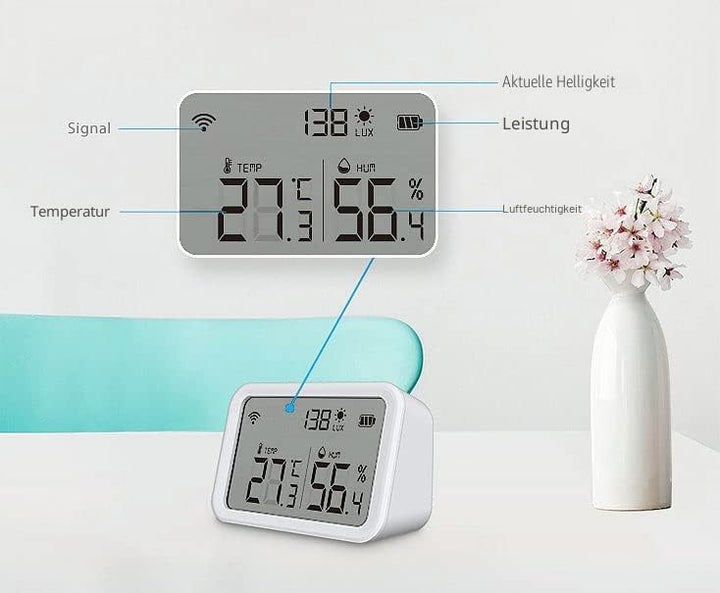 Luminea Home Control Helligkeitssensor: 3in1-WLAN-Sensor für Temperatur, Luftfeuchtigkeit und Hellig