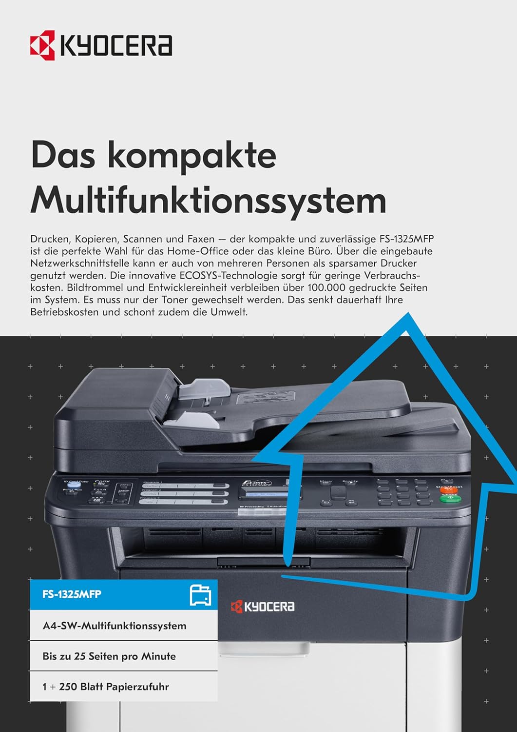 Kyocera Klimaschutz-System Ecosys FS-1325MFP 4-in-1 Laser-Multifunktionsdrucker: Duplex Drucker, SW-