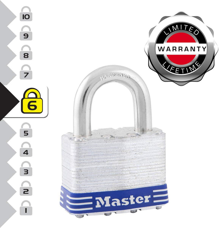 Master Lock 5EURD Vorhängeschloss aus laminiertem Stahl mit Schlüssel, Grau, 7,4 x 5,1 x 3,3 cm 7,4