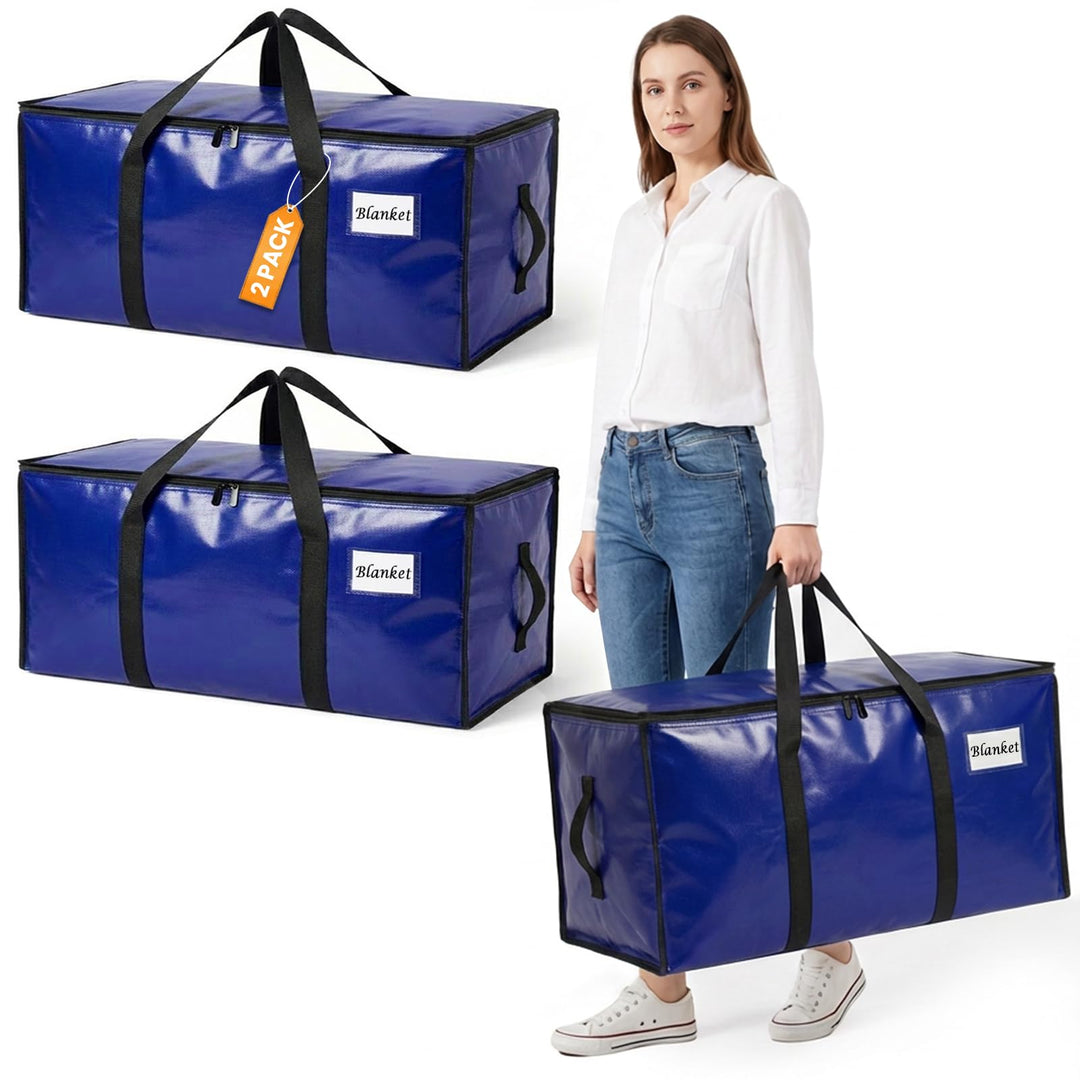RICHER HOUSE 90L Grosse Aufbewahrungstasche wasserdichte, 2 Stück Heavy-Duty Umzugstaschen mit Reiss