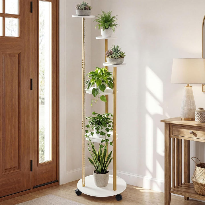 COSTWAY Blumenständer, 6-stufiges Pflanzenständer mit LED-Beleuchtung & Rollen, Pflanzenregal Outdoo