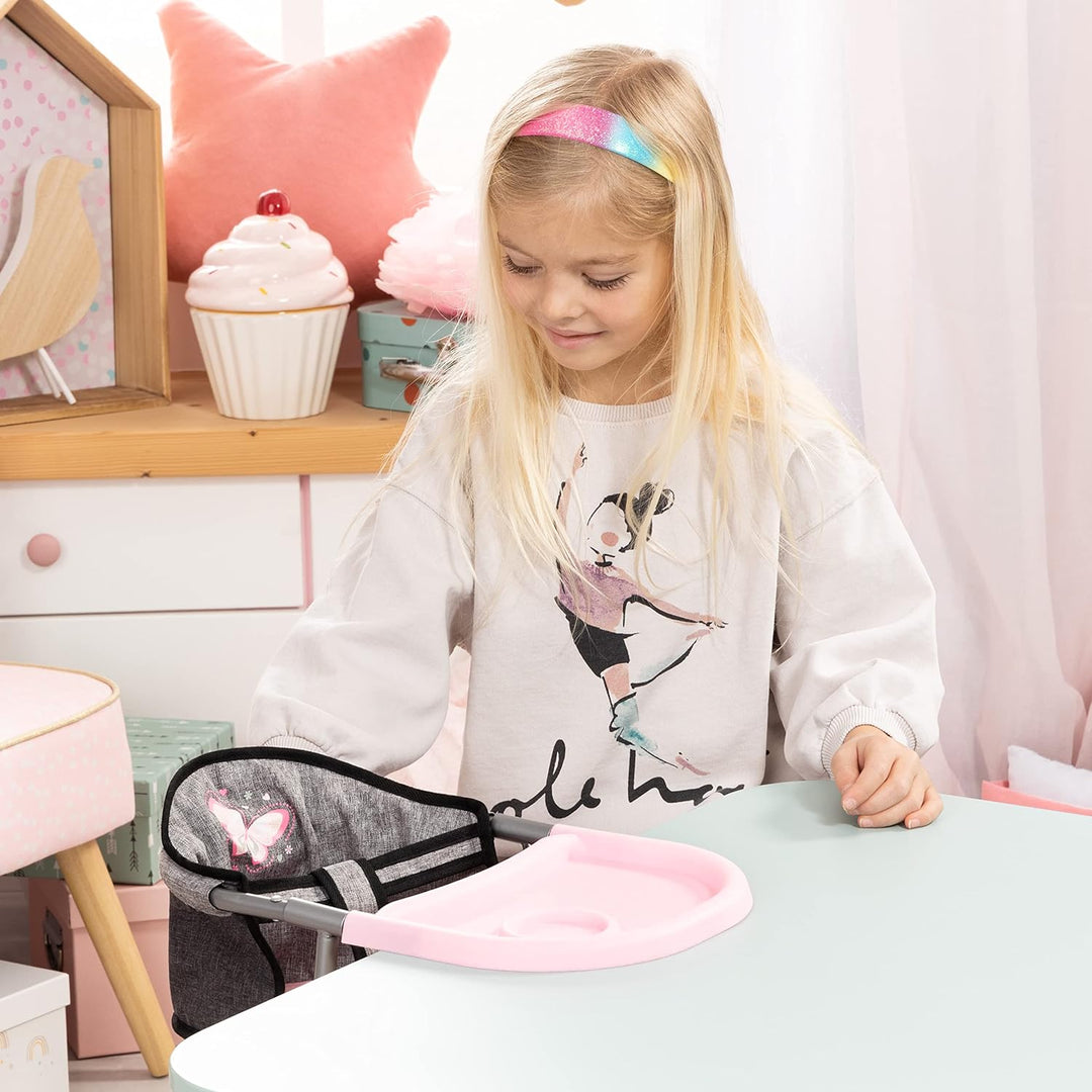 Bayer Design 65833AA Tischsitz für Puppen, Zubehör, grau Schmetterling, Jeans-Grey Butterfly, M pink