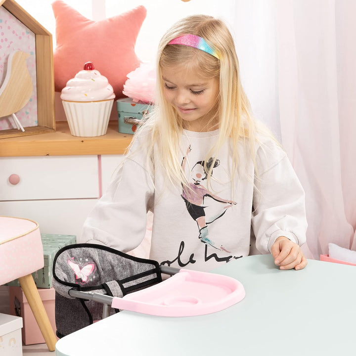 Bayer Design 65833AA Tischsitz für Puppen, Zubehör, grau Schmetterling, Jeans-Grey Butterfly, M pink
