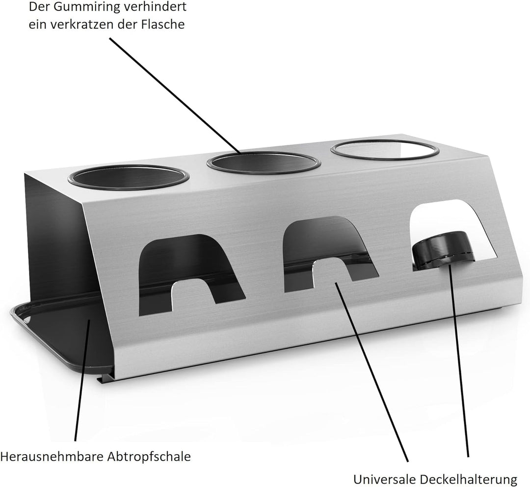 INTIRILIFE Flaschenhalter aus Edelstahl in Silber - 30 x 15.5 x 11 cm - Abtropfgestell Flaschenständ