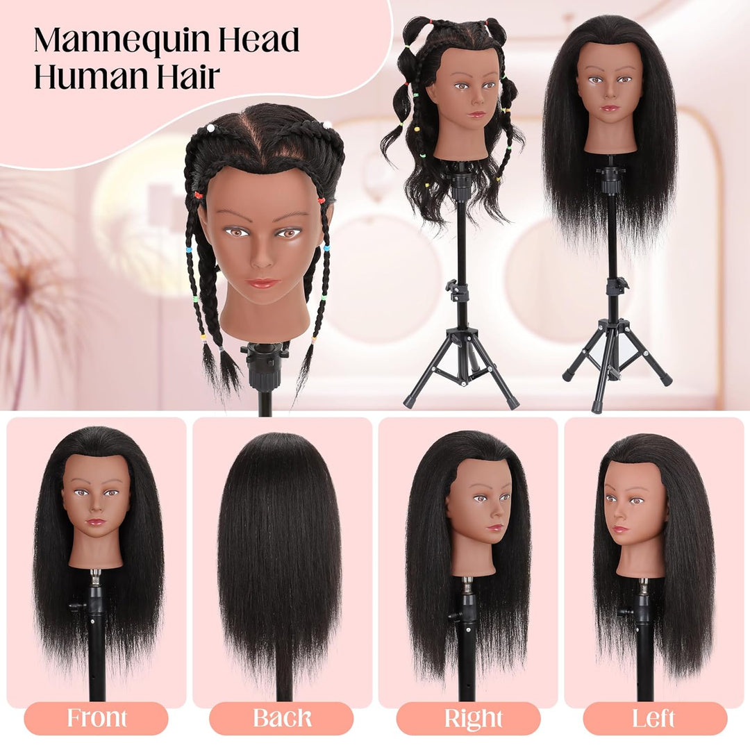 Mannequinkopf, 100% Echthaar, 40,6 cm, Mannequinkopf, Kosmetik-Puppenkopf für Haarstyling, Puppenkop