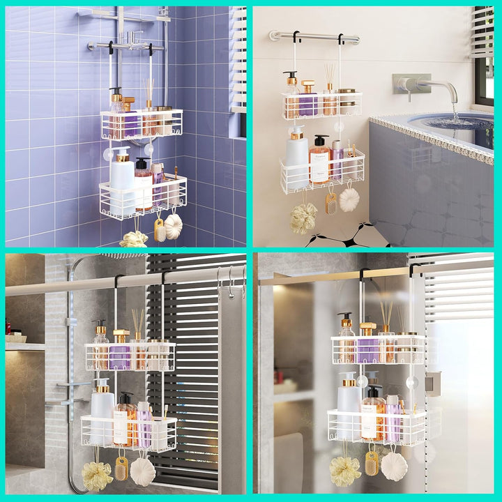HapiRm Duschregal zum Hängen Duschablage Hängend- 2 Tier Duschablage zum Hängen mit Haken, kein Bohr