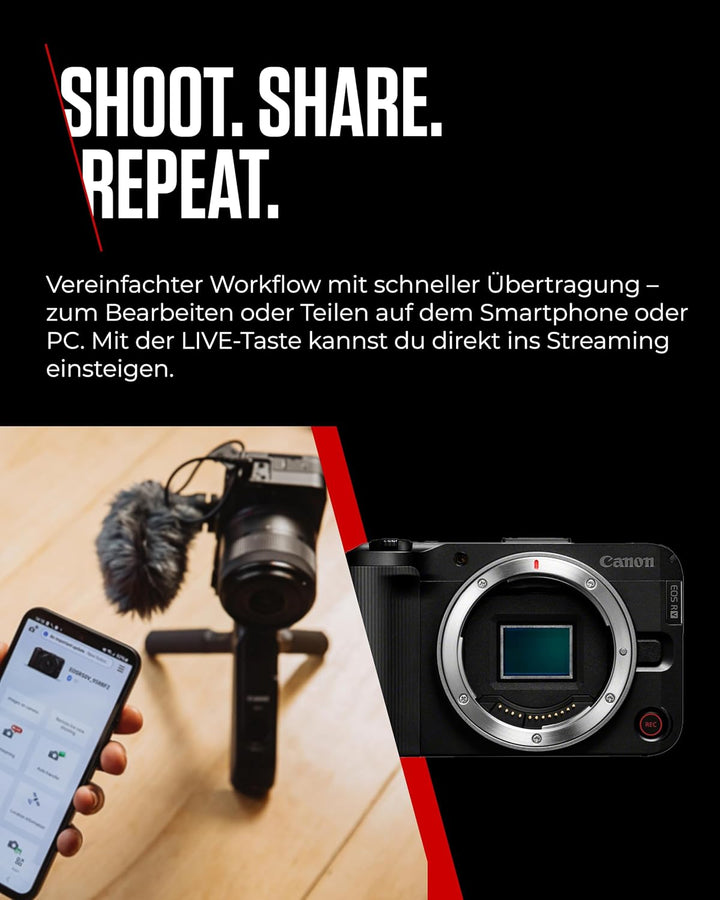Canon EOS R50 V + RF-S 10-18mm F4.5-6.3 is STM - Vlog-Kamera, kompatibel mit Canon RF-Objektiven | C