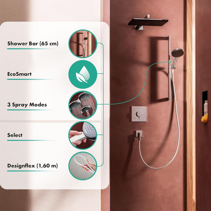 hansgrohe Raindance Alive Select S - Duschset mit Duschkopf wassersparend (EcoSmart, 3 Strahlarten i